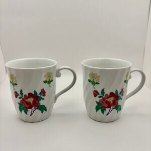 Laura Ashley Fine Porcelain Cottagecore Floral 2 Coffee Tea Mugs Discontinued